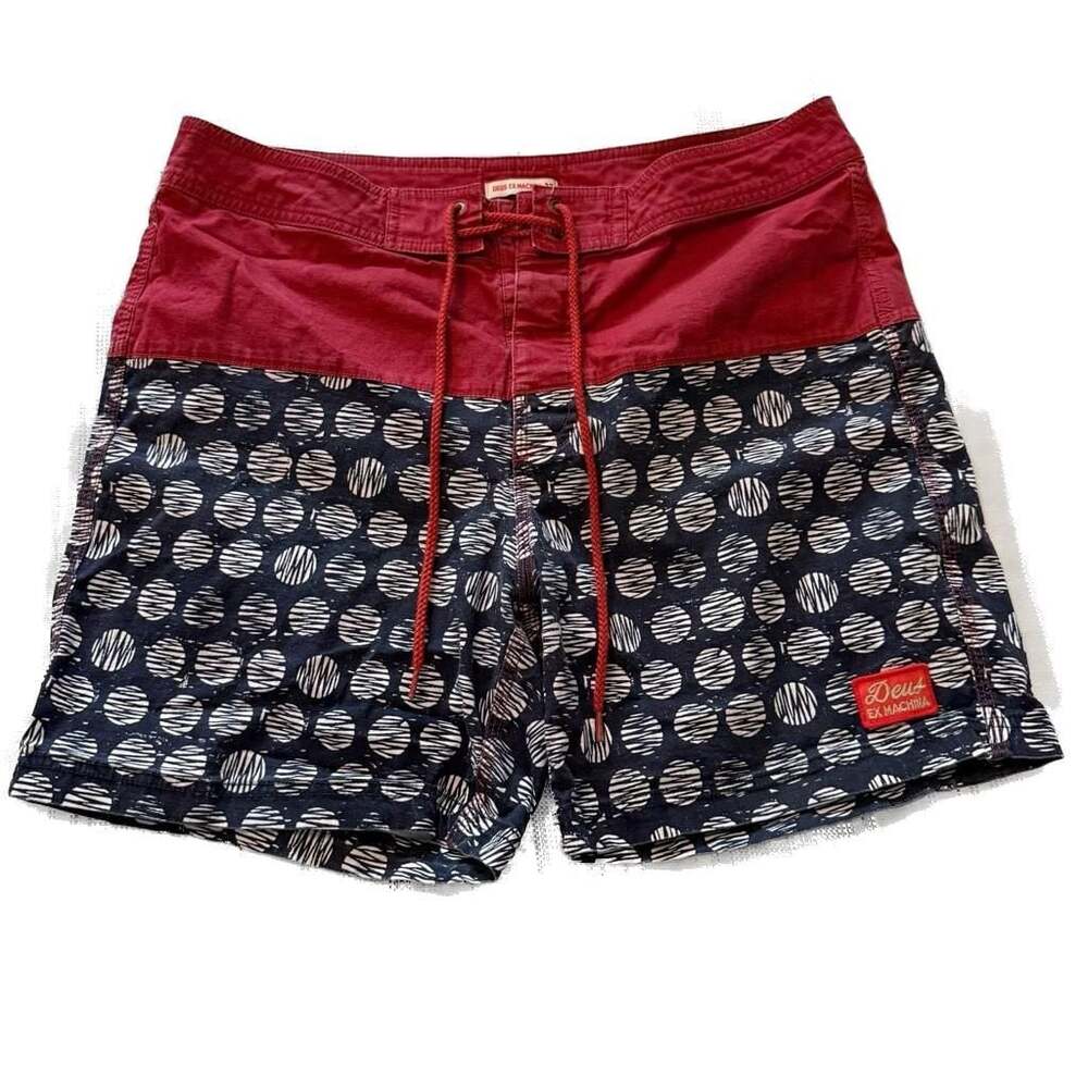 Deus Ex Machina Tugu Scribe Board Shorts Red Navy Pattern